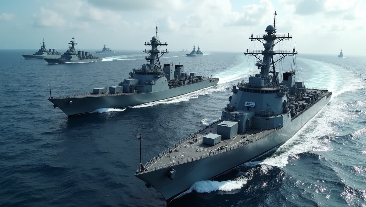 Crew installing naval electronics